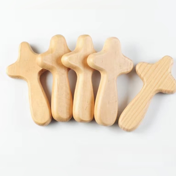 1 LARGE 4" light washed pine wood. handmade, palm worry cross. Meditation - Picture 1 of 11